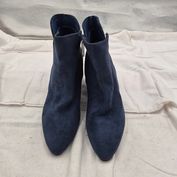 New Anne Klein Kenny Rhinestone Wedge Booties navy microsuede size 6M - Picture 4 of 7